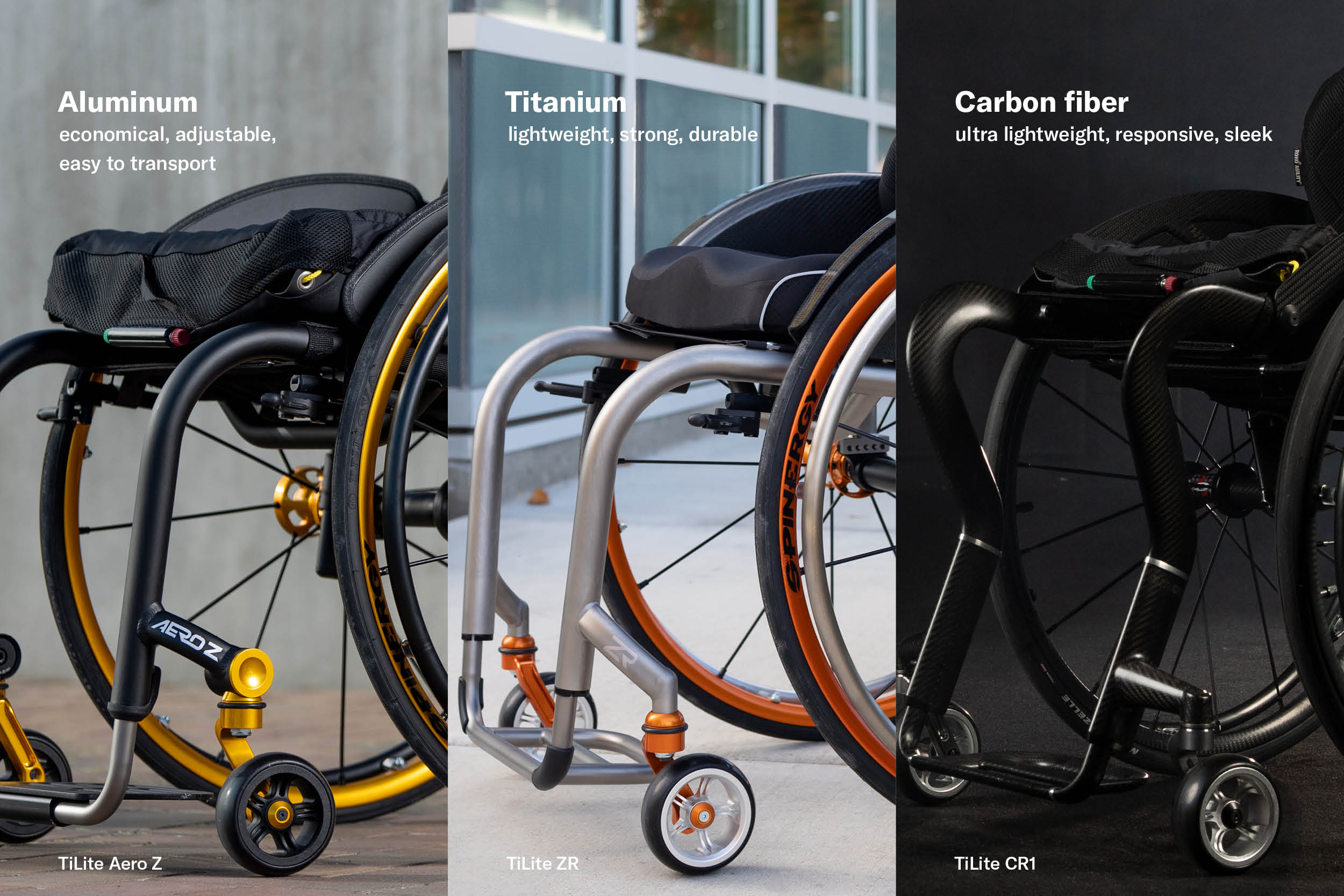 Manual wheelchair materials aluminum, titanium, and carbon fiber